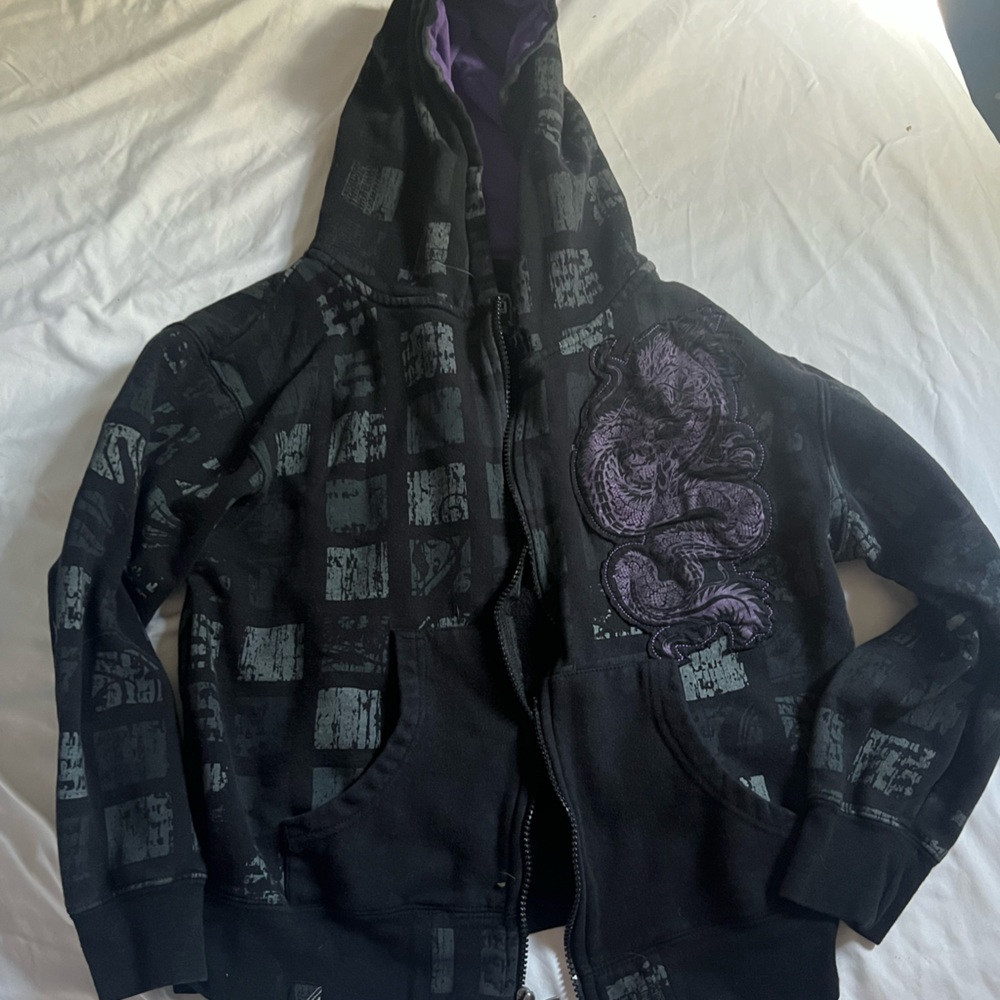 Black zip up with purple dragon decal